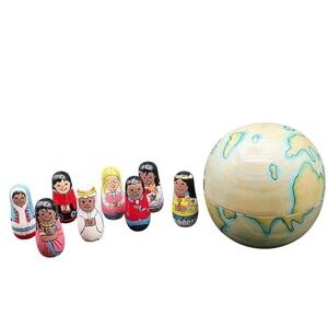 World Globe Nesting Dolls Set Cultural Figures Educational Toy